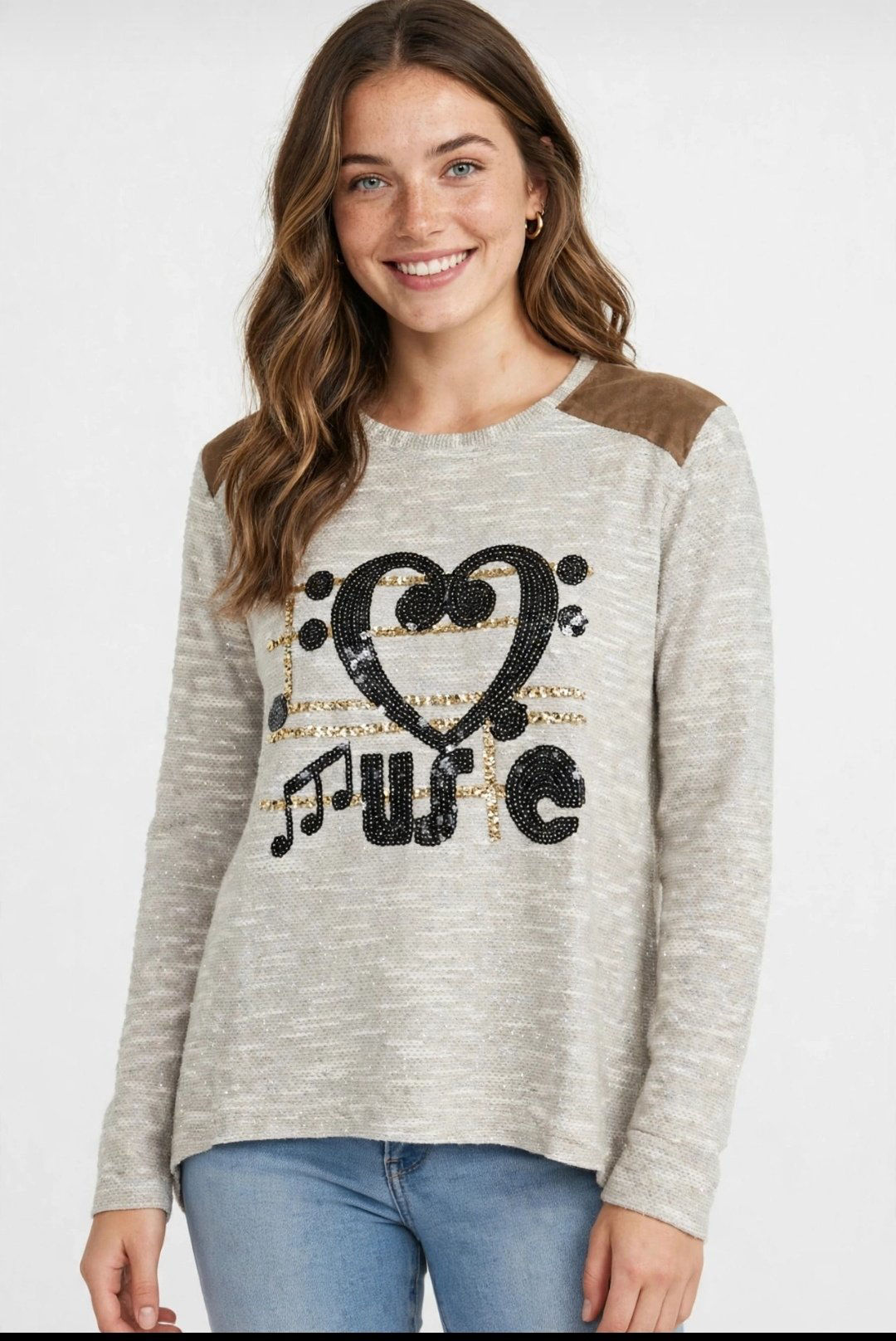 Kalp desenli gri kadın sweatshirt ilan görseli