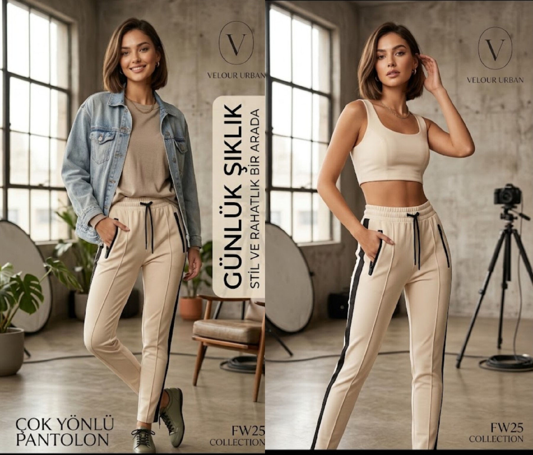 Krem rengi şeritli pantalon.. 4xl..