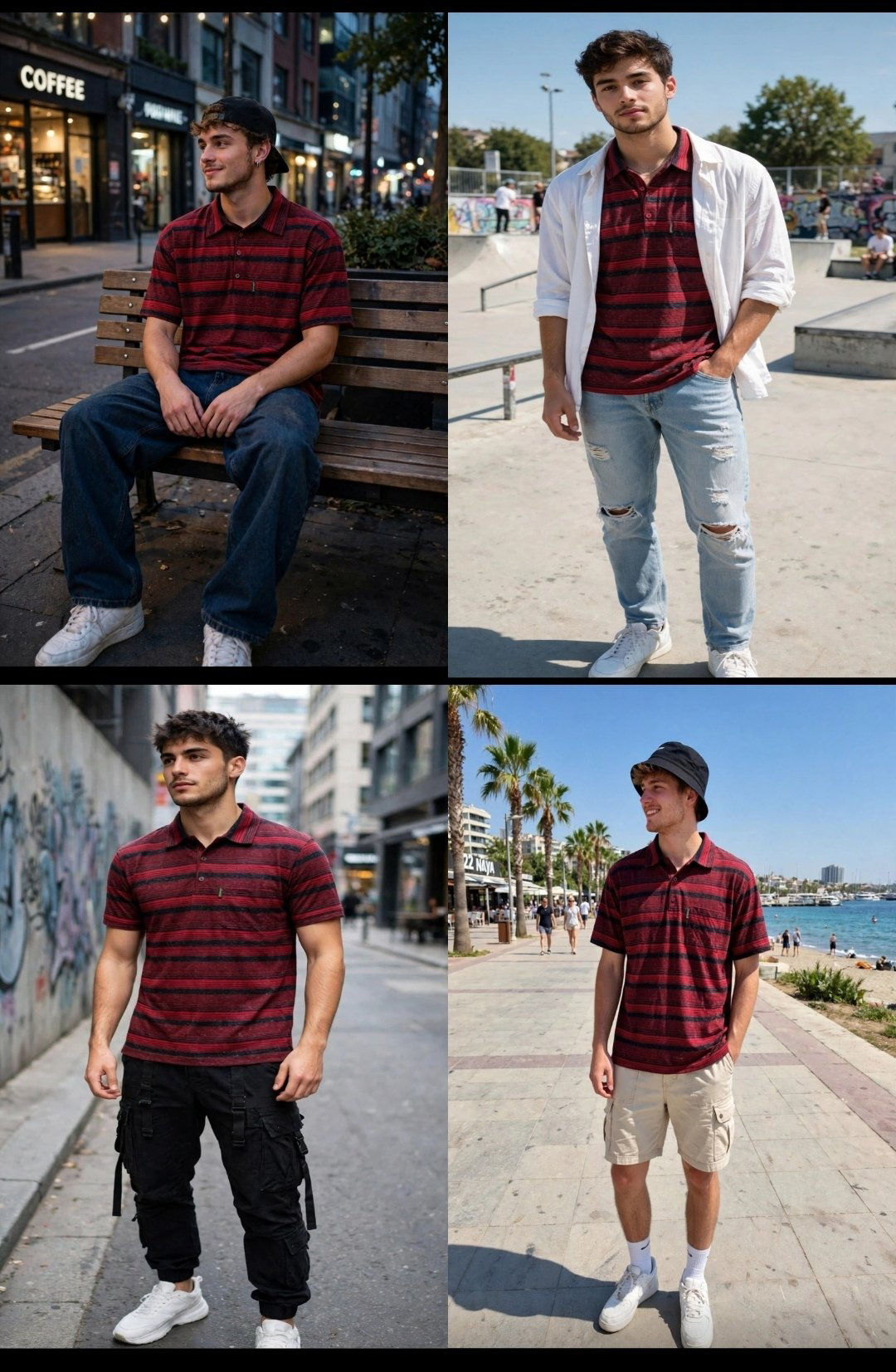 Kırmızı çizgili kısa kollu  tshirt