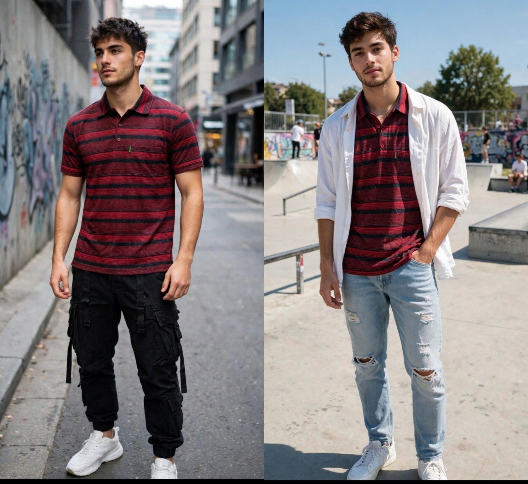 Kırmızı çizgili kısa kollu  tshirt ilan görseli