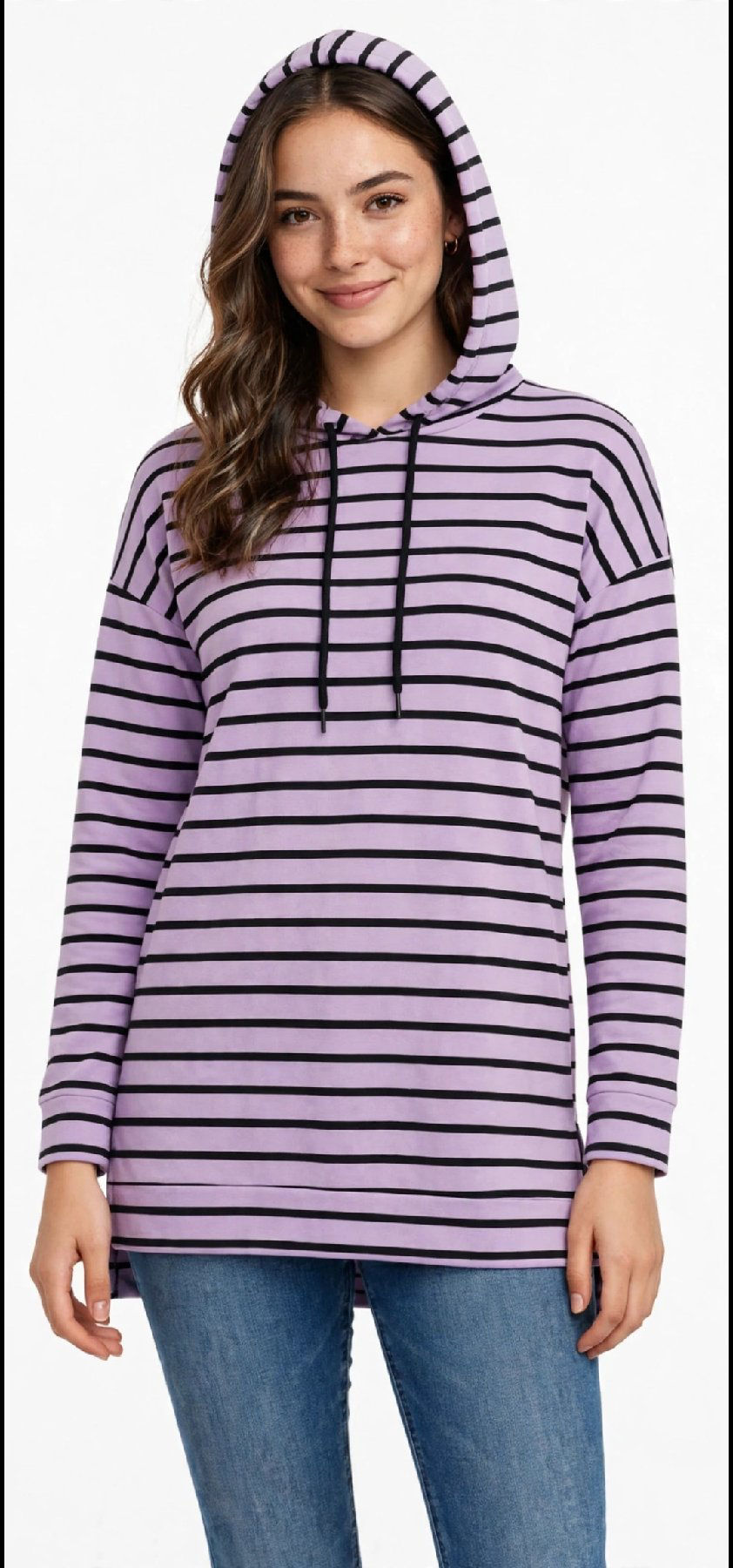 çizgili kapüşonlu kadın sweatshirt ilan görseli