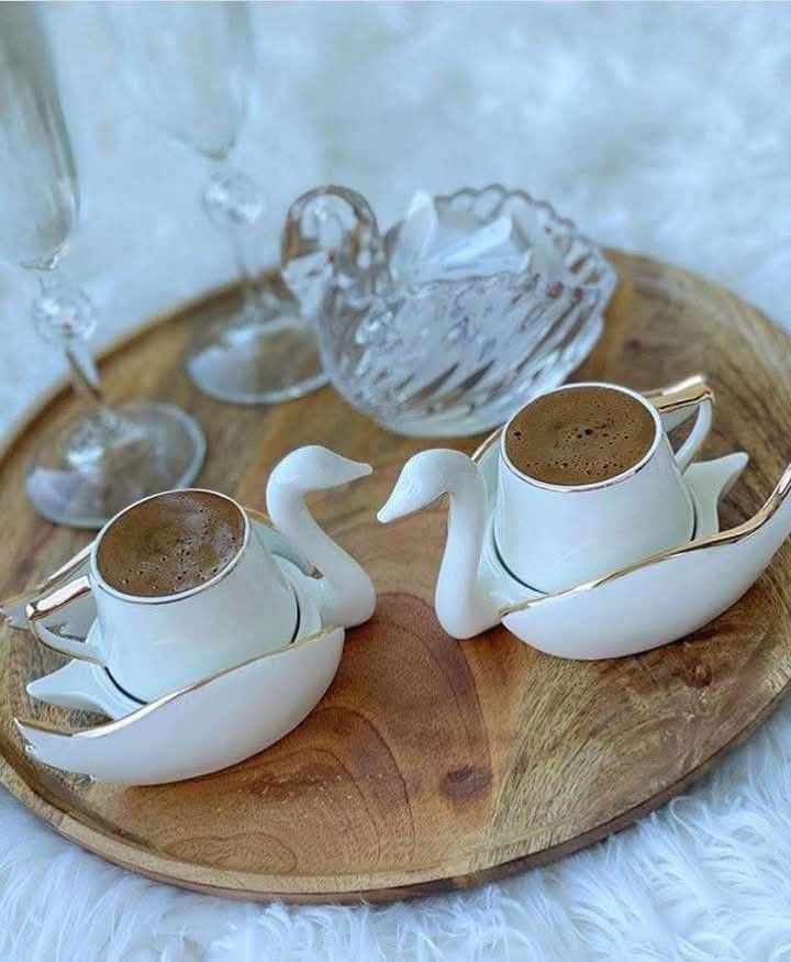 Karaca beyaz kuğu 2'li kahve fincanı