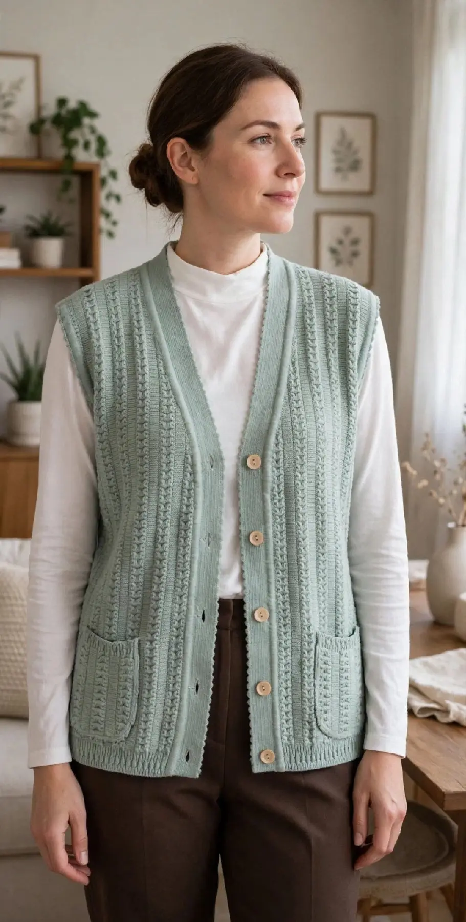 Mint yeşili örgü yelek