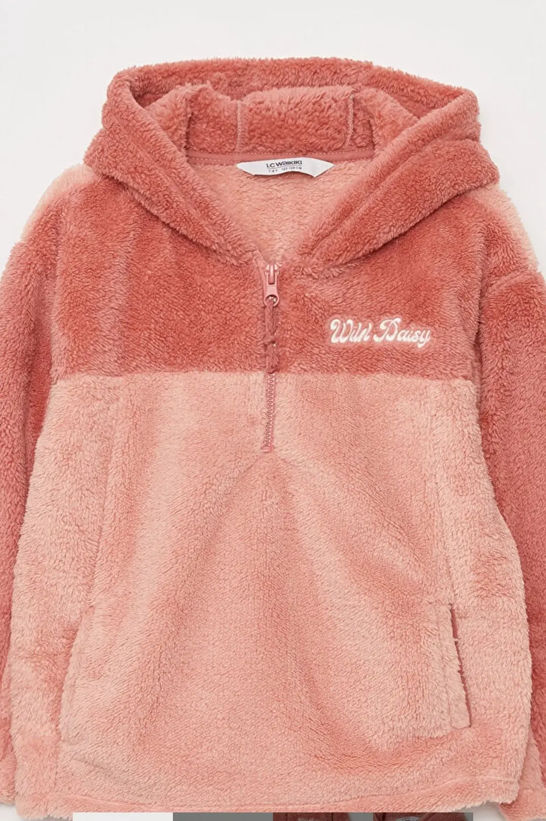 12-13 yaş pembe kapüşonlu polar mont