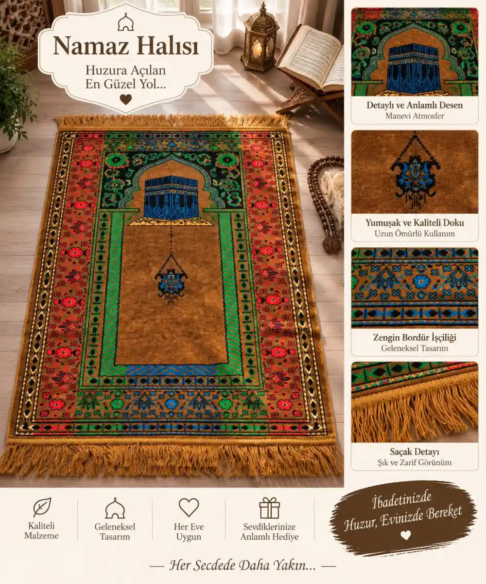 Nadir vintage kadife kâbe motifli namaz kilimi