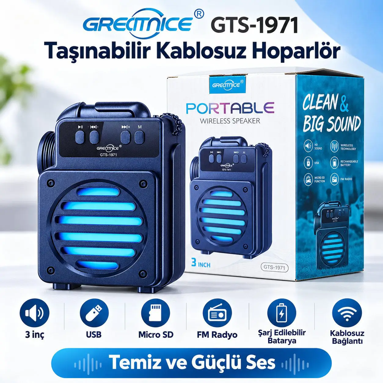 Greetnice gts-1971 taşinabi̇li̇r bluetooth hoparlör