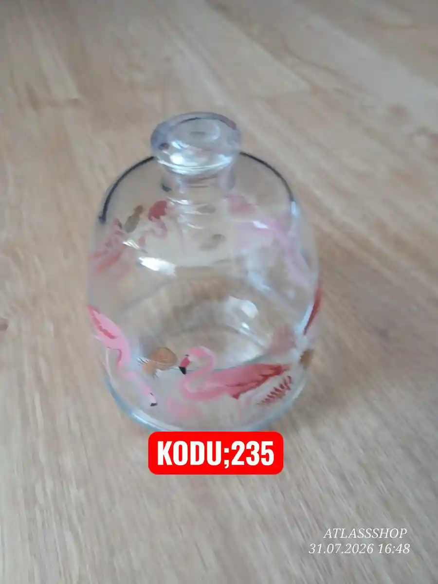 Flamingo desenli dekoratif cam şişe