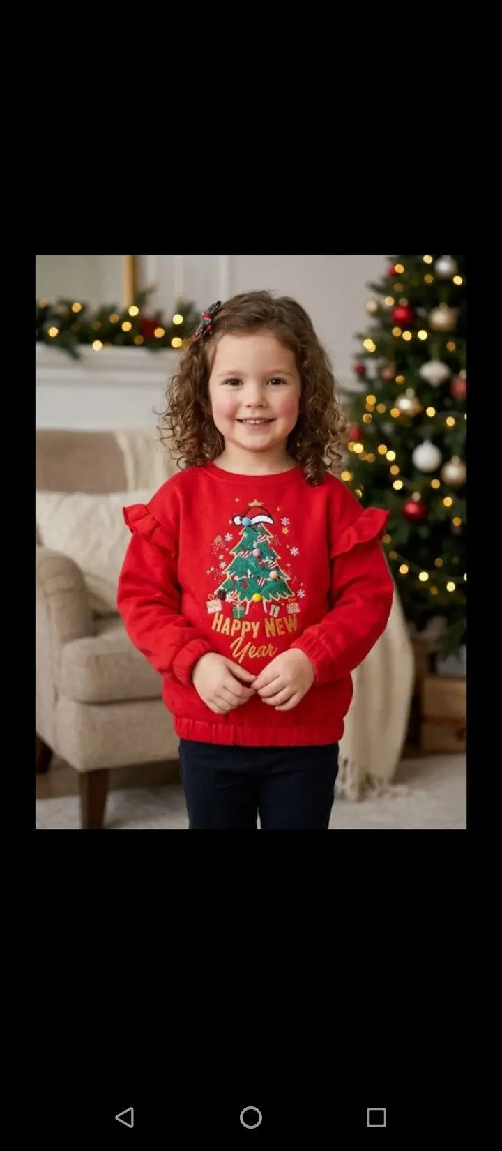 Kız çocuk noel temalı kırmızı kazak