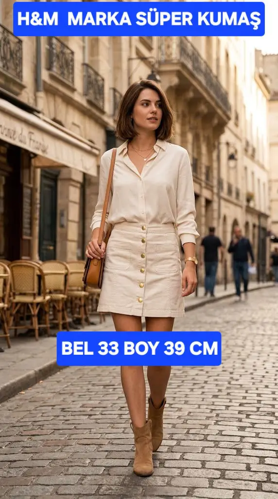 H&m marka bej renkli etek