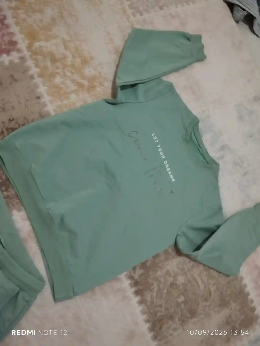 Yeşil renkli rahat sweatshirt takım 10 13 yaş için