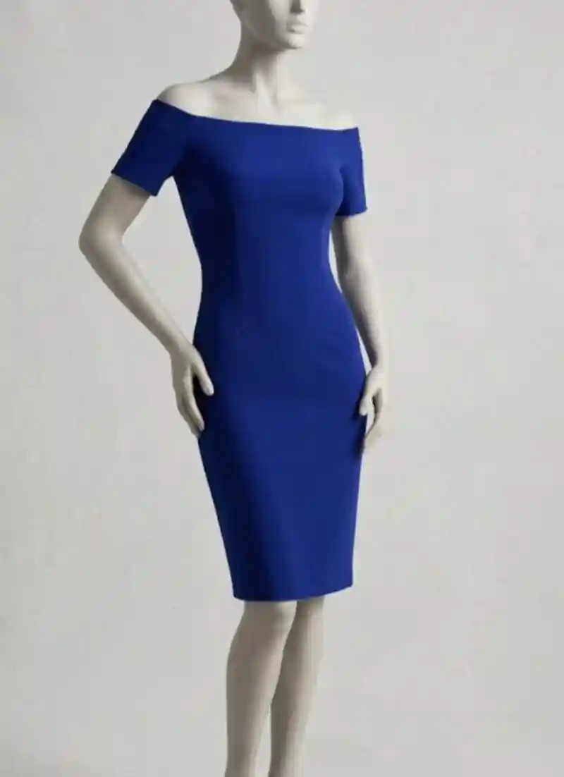 Mavi off-shoulder şık kısaelbise