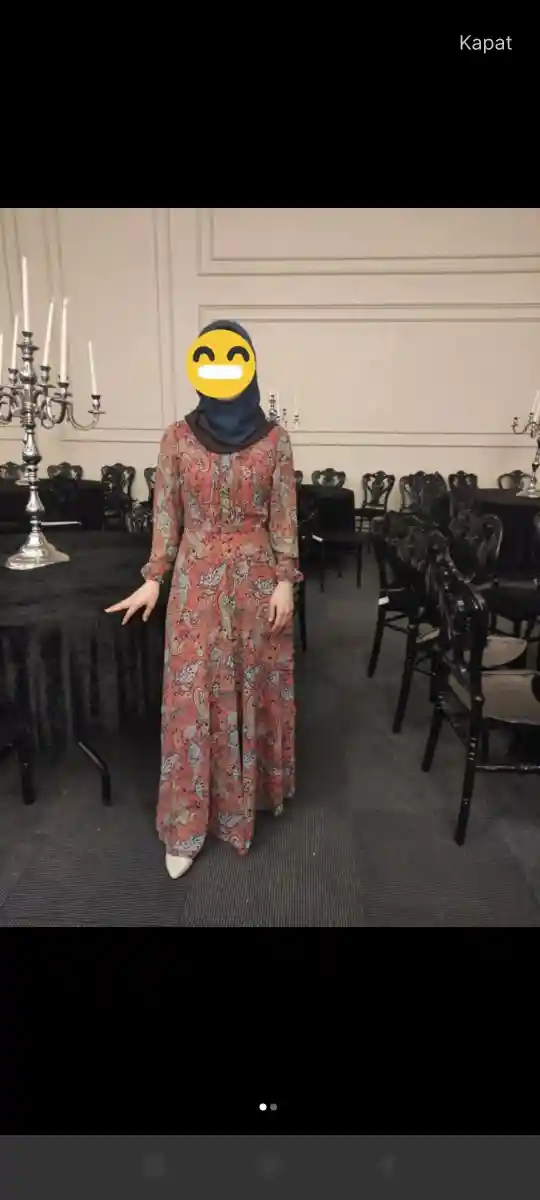 Desenli şifon uzun elbise