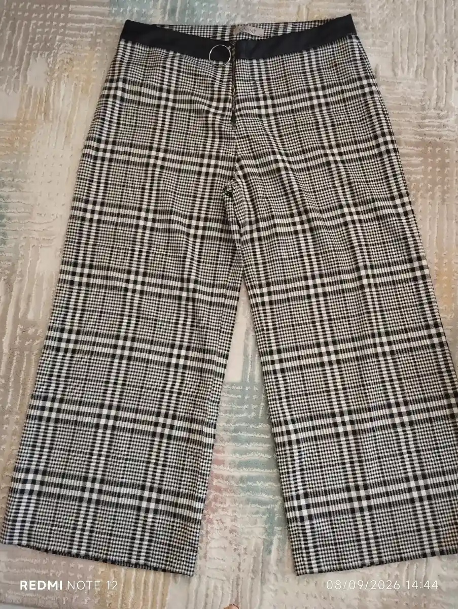 Ekose desenli kadın pantolon 44 beden bol paça