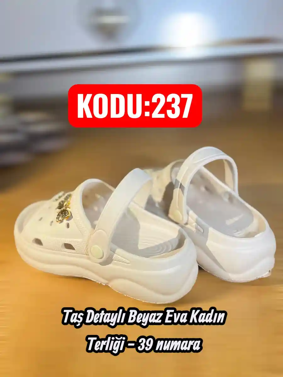 Taş detaylı beyaz eva kadın terliği - 39 numara