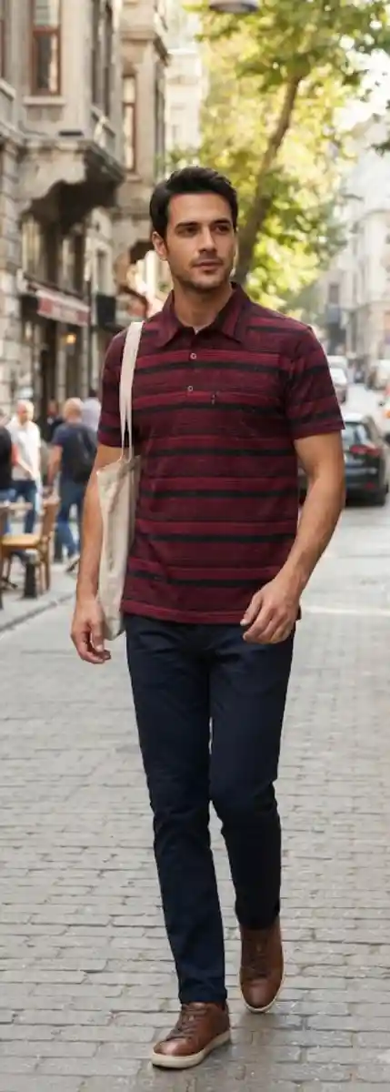 Kırmızı çizgili kısa kollu  tshirt