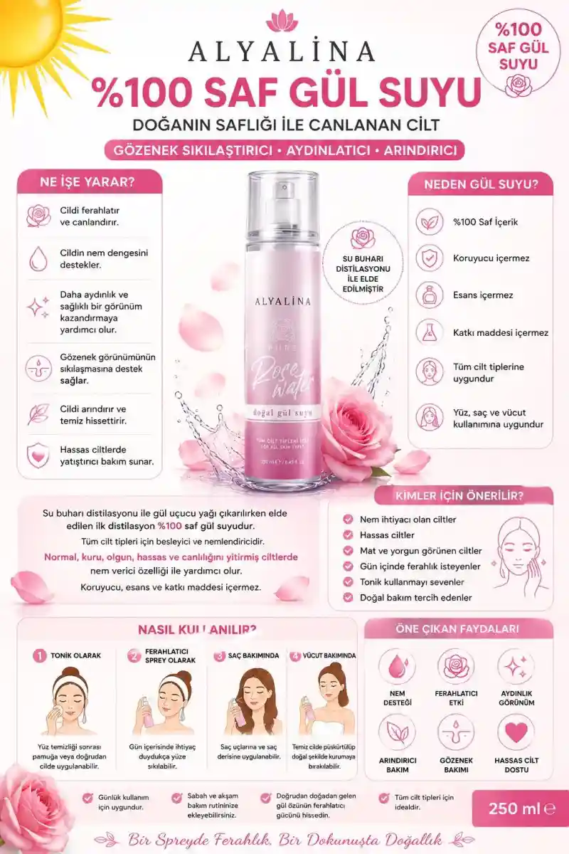Alyalina %100 saf gül suyu 250ml ilan görseli