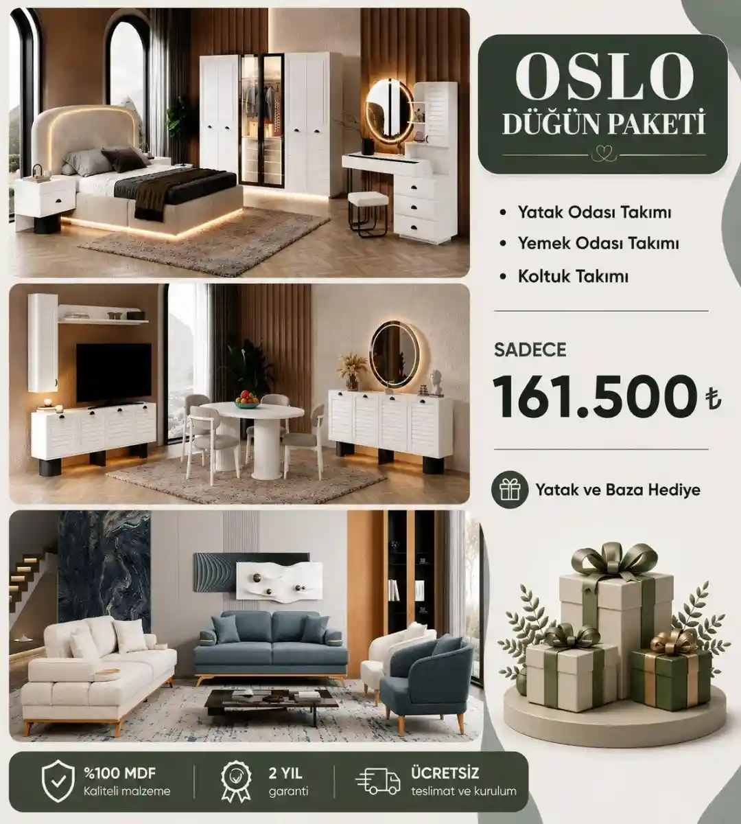 Oslo düğün paketi - yatak, yemek ve koltuk takımı