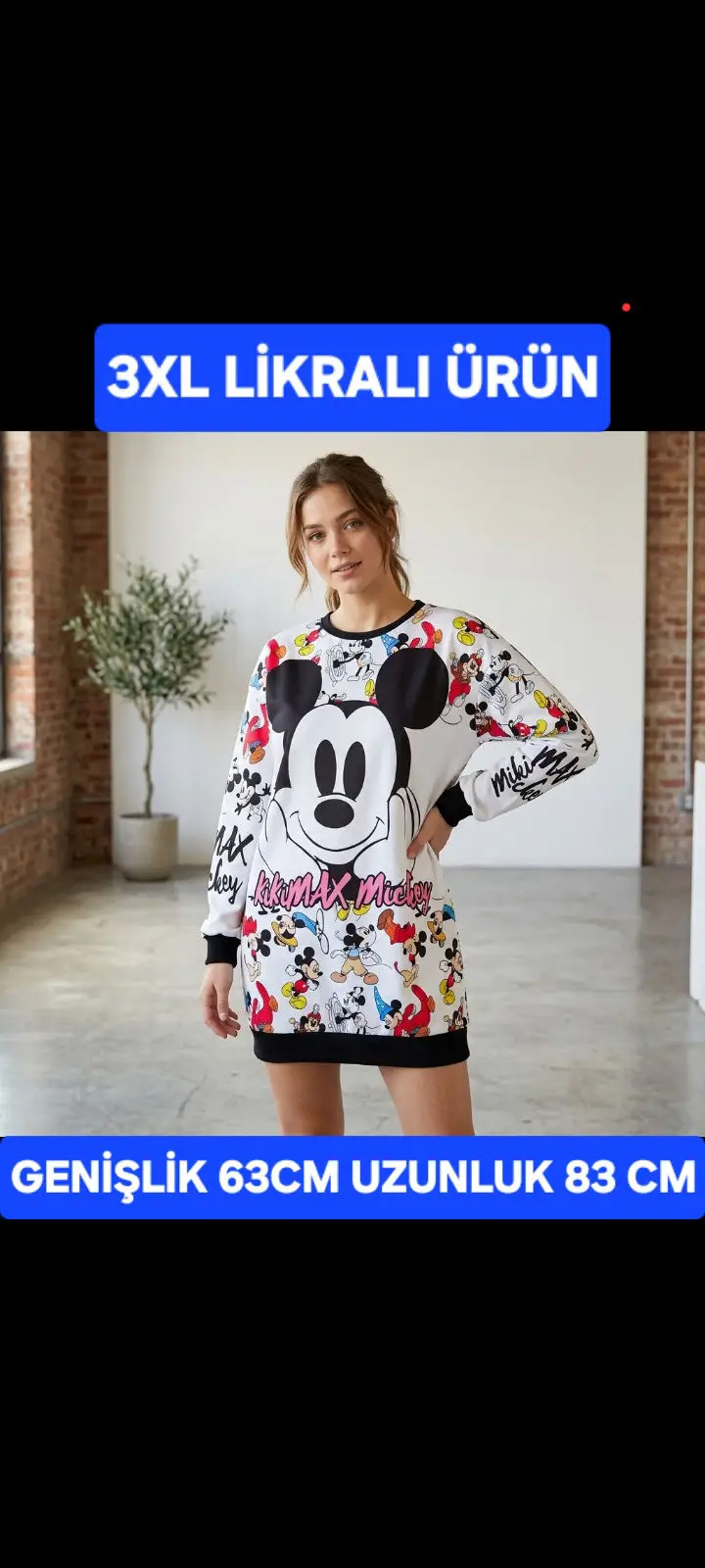 Mickey mouse baskılı 3xl sweatshirt