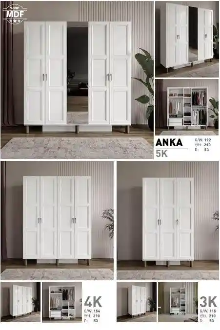şık beyaz 5 kapaklı dolap