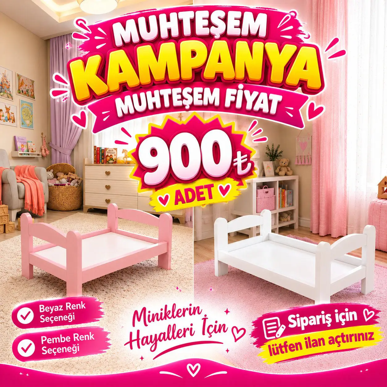Ahşap oyuncak bebek yatağı