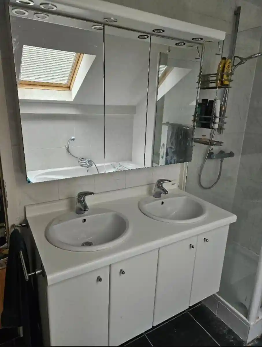 çift lavabolu şık banyo dolabı