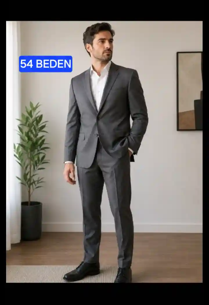 Gri renkli takım elbise 54 beden