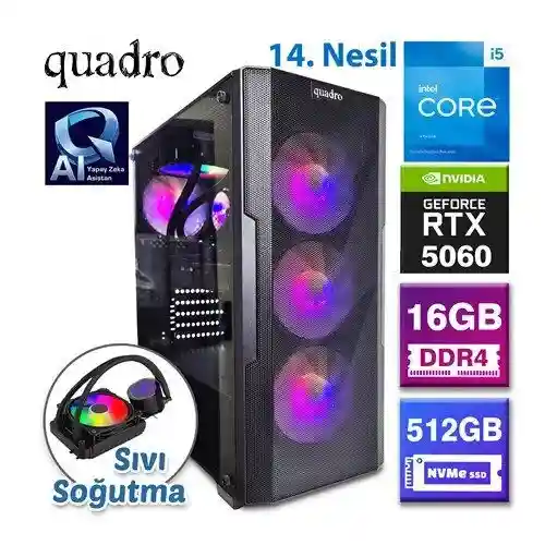 Quadro gamemax ai intel i5 14400f 16gb ddr4 512gb m2 ssd rtx5060 8gb freedos (sivi soğutmali)
