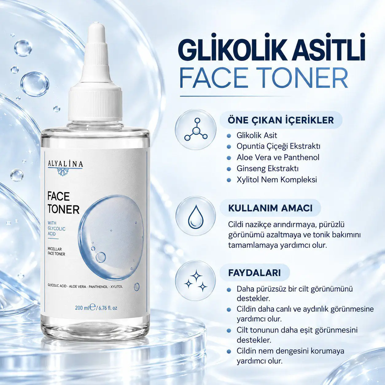 Glikolik asitli yüz tonik 200ml