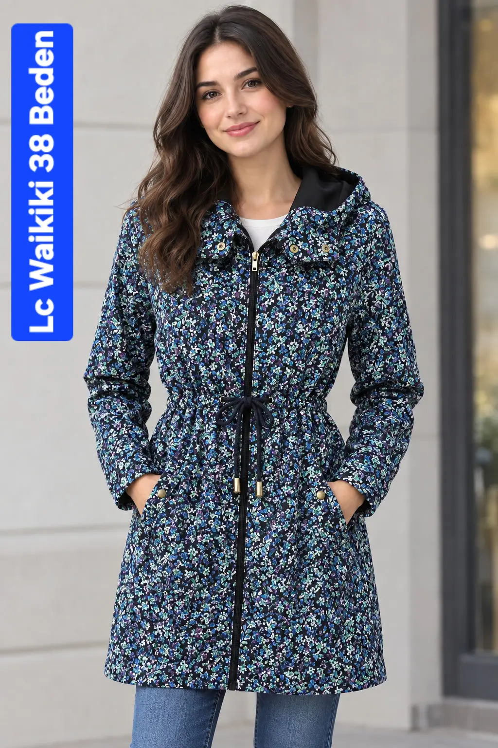 çiçek desenli kadın mont 38 beden