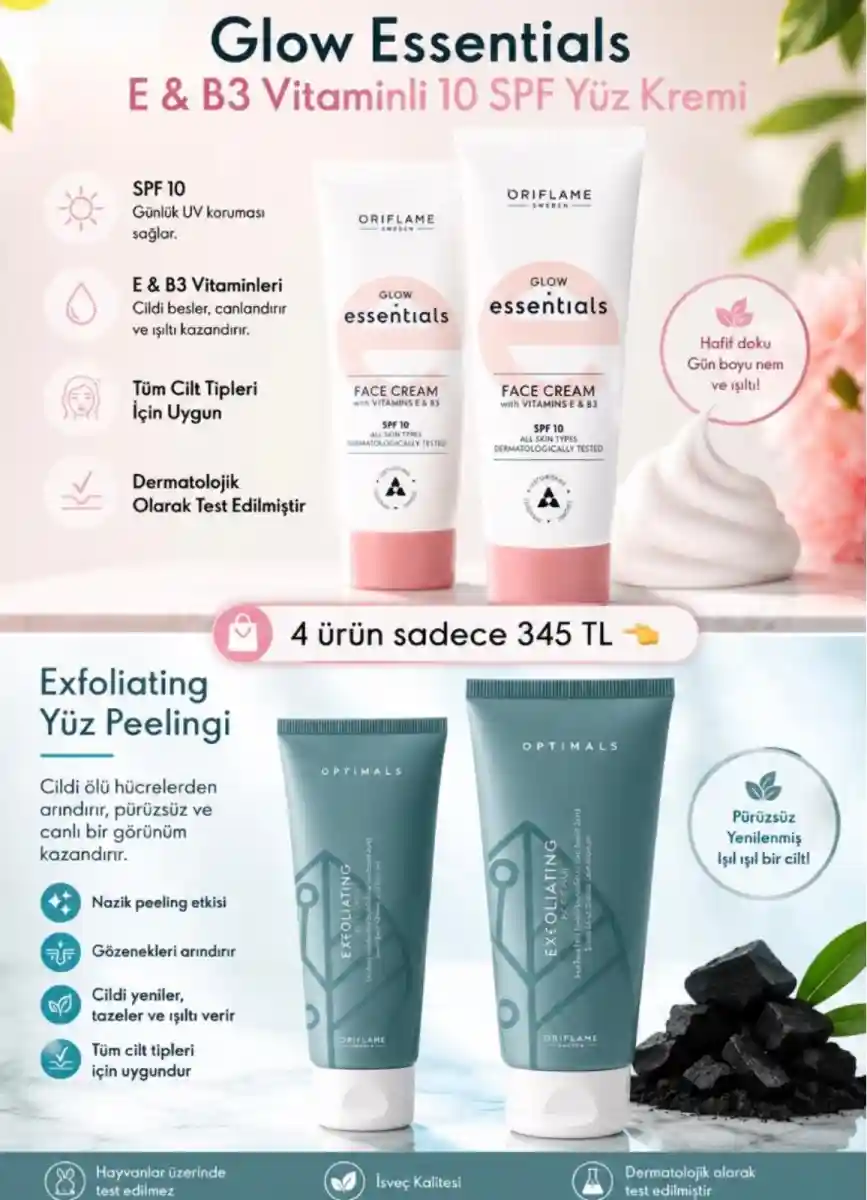E & b3 vitaminli spf 10 yüz kremi ve peeling seti