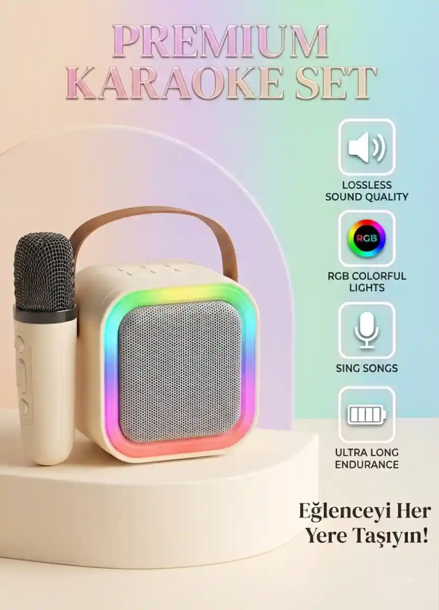 Renkli işıklarla taşınabilir karaoke seti