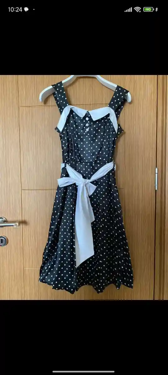 Vintage siyah puantiyeli yazlık elbise