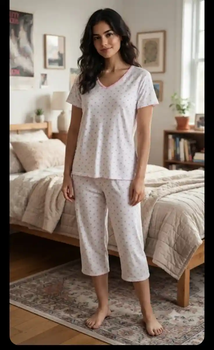 Desenli kadın pijama takımı