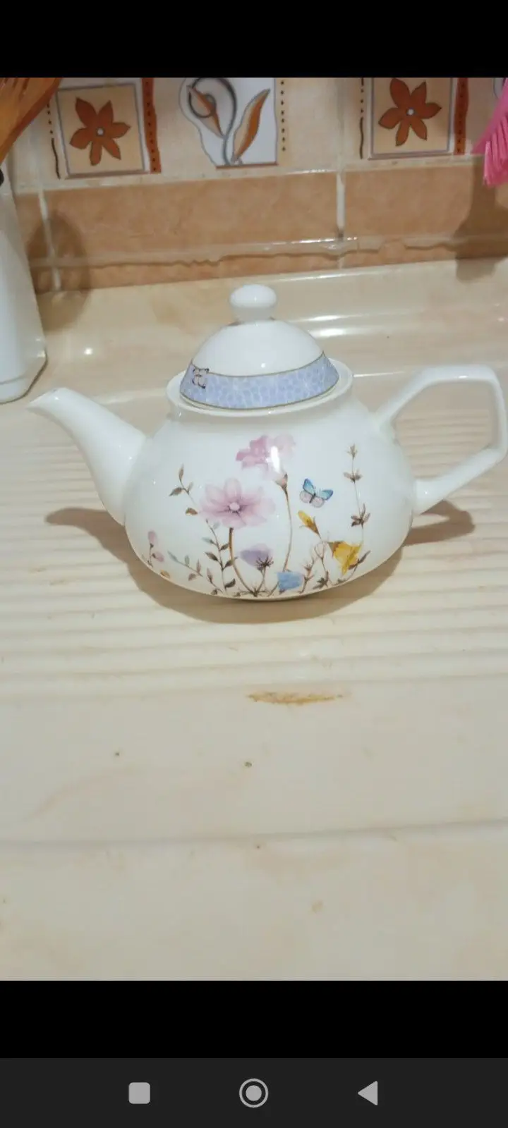 çiçek desenli seramik çaydanlık