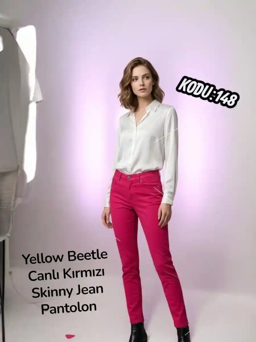 Canlı kırmızı skinny jean pantolon