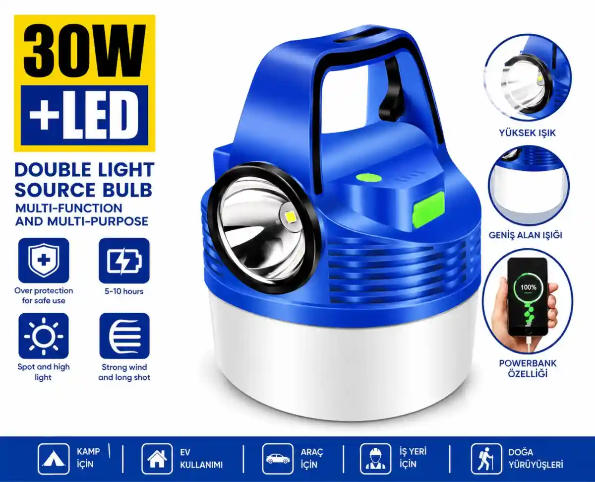 30 watt  powerbankli kamp lambasi