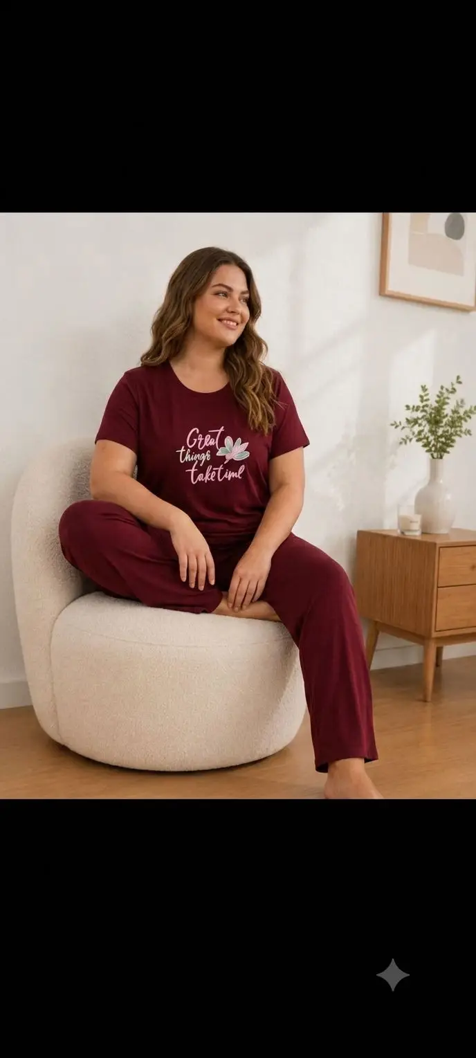Mürdüm pamuk kadın pijama takımı