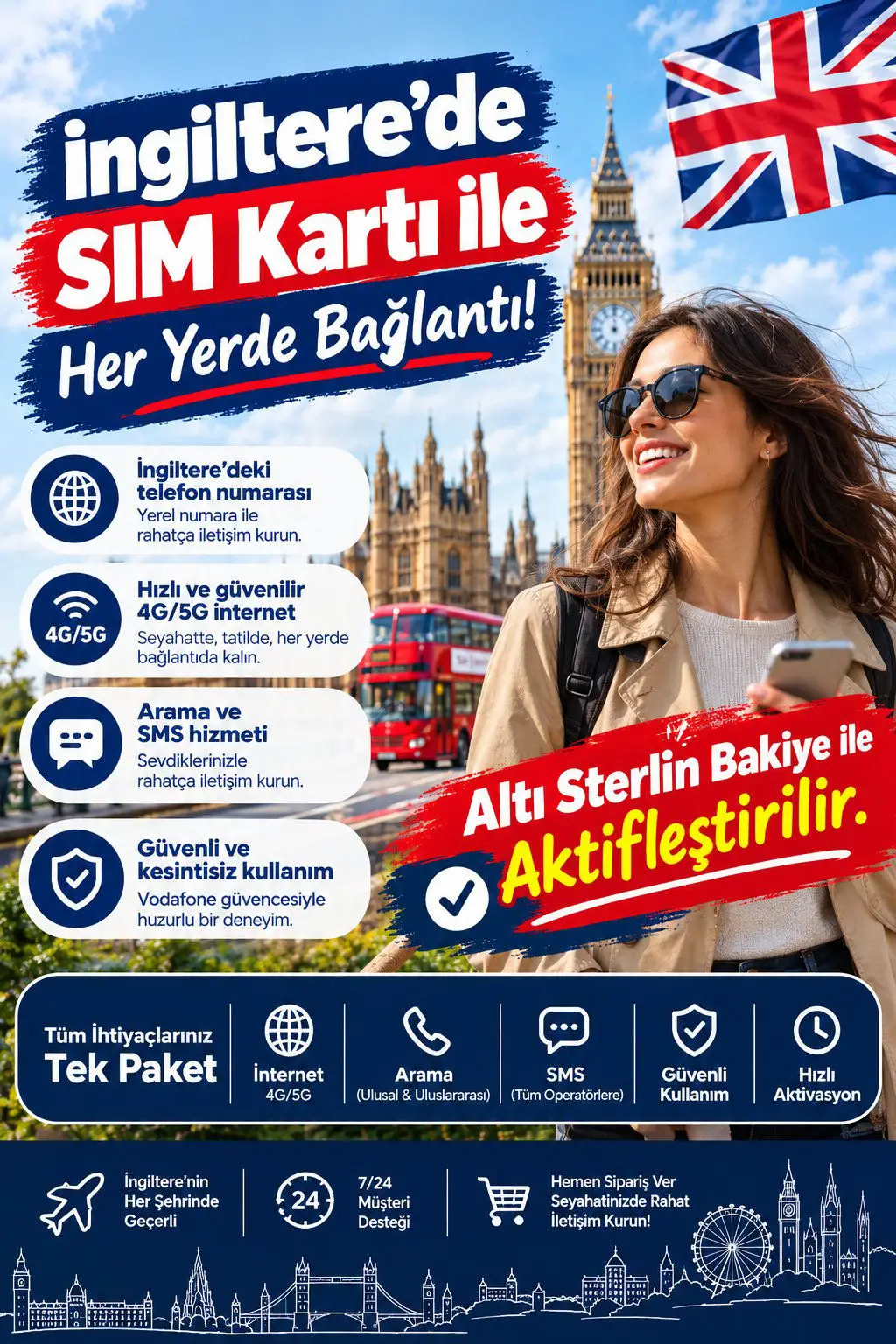 🔥i̇ngiltere fiziksel sim kart +44