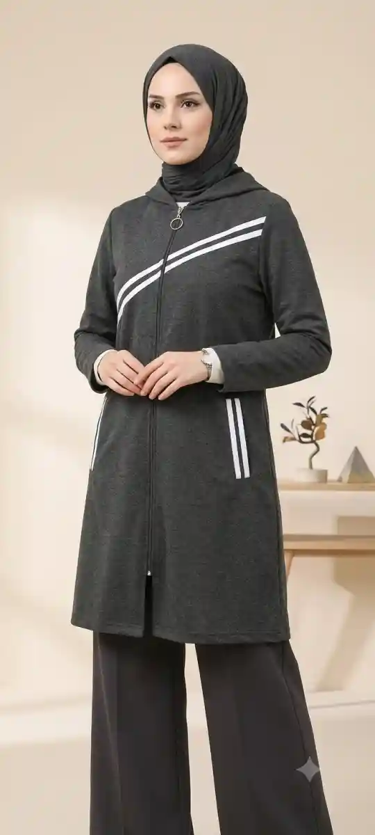 Kapüşonlu fermuarlı tunik