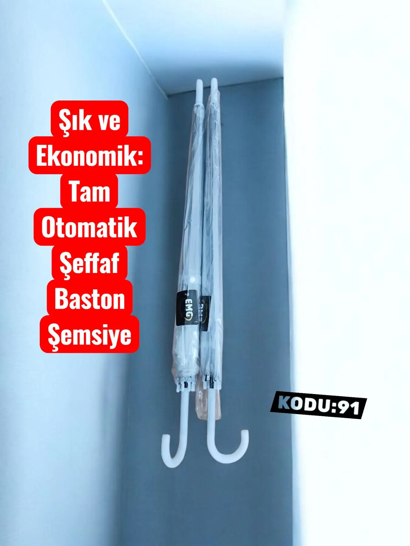 Tam otomatik şeffaf baston şemsiye