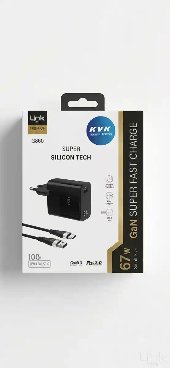 Linktech g860 67w gan3 hızlı şarj + kablo | kvk garantili