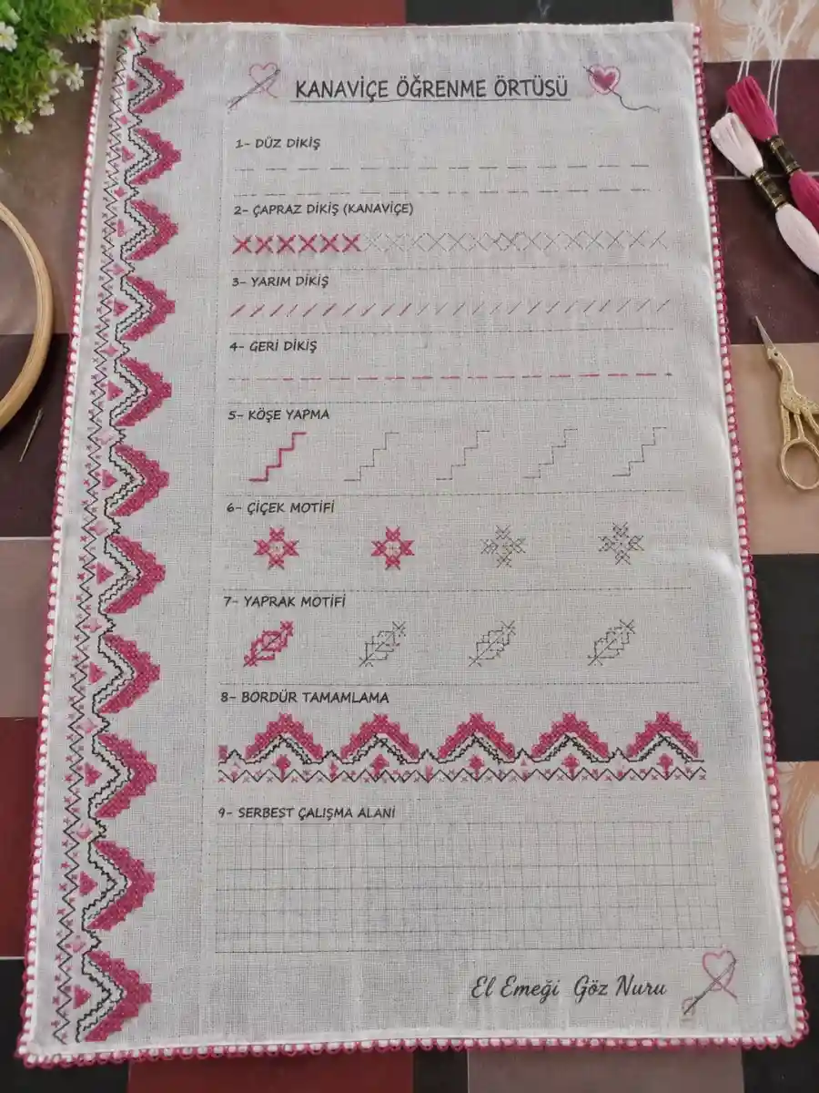 Kanaviçe öğrenme örtüsü - desenli