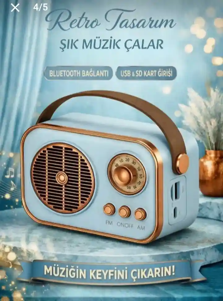Retro tasarımlı şık müzik çalar