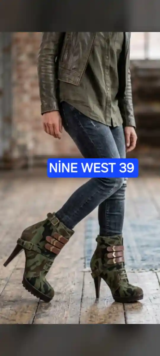 Kamuflaj desenli nine west topuklu bot 39 numara