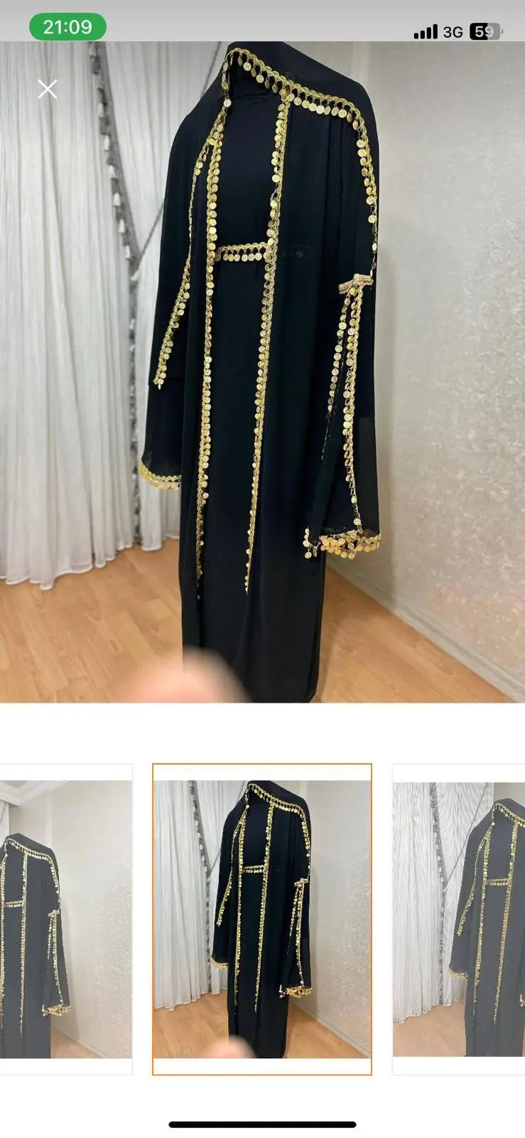 Siyah abaya altın detaylı