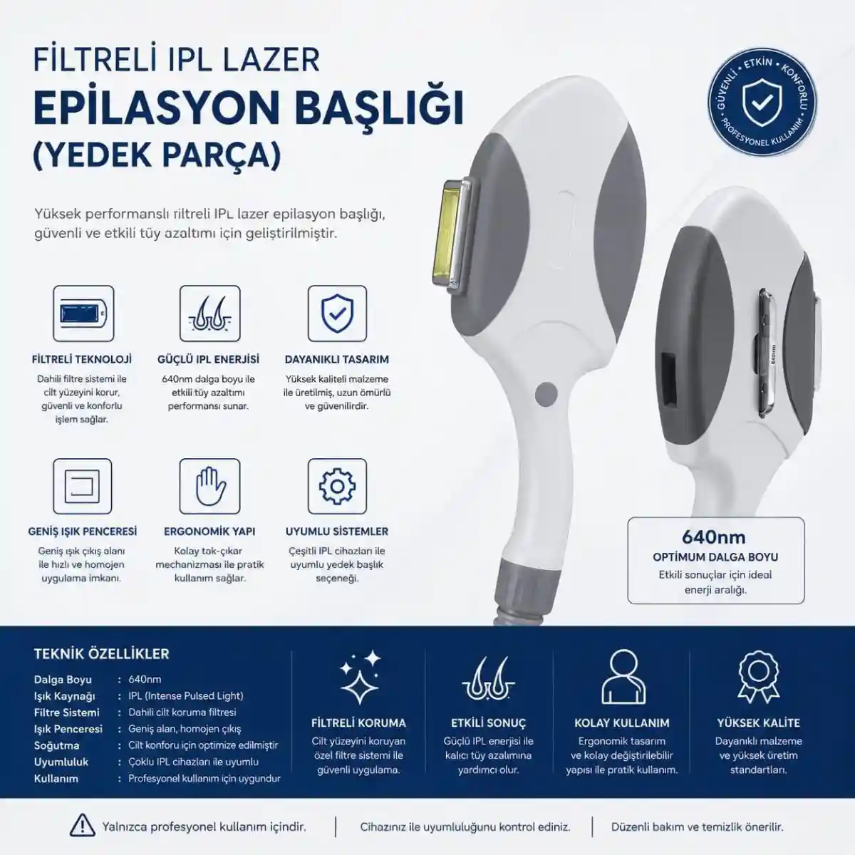 Filtreli ipl lazer epilasyon başlığı