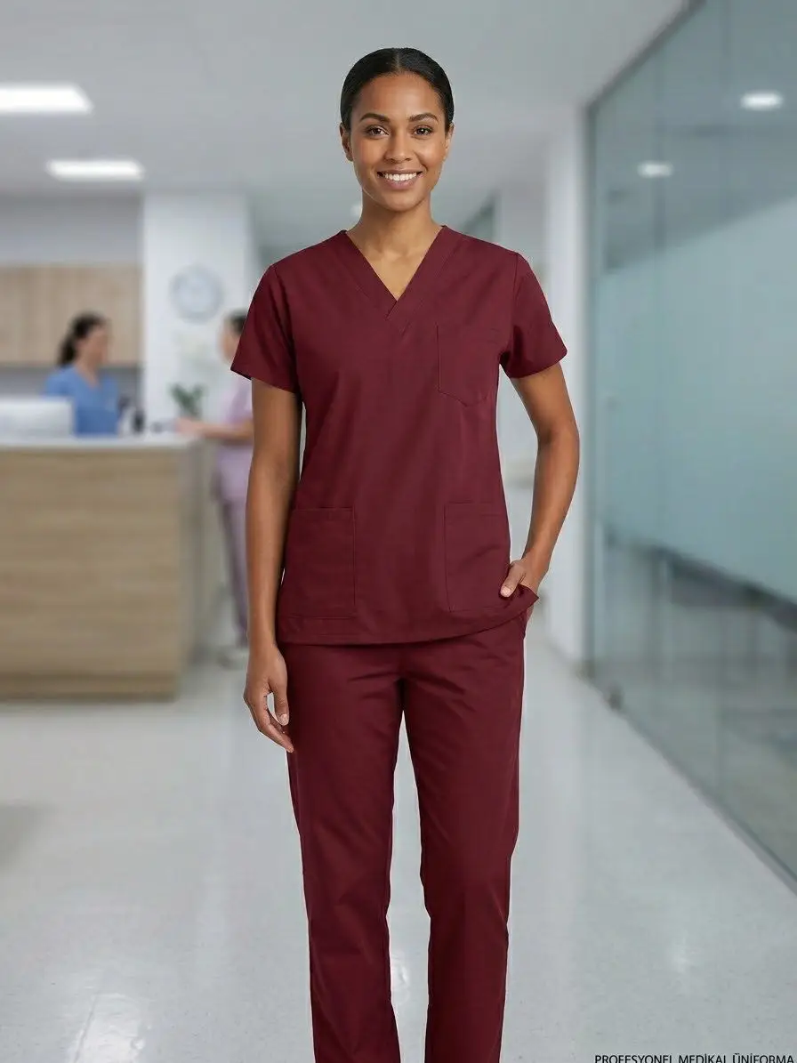 Bordo hastane üniforma scrub