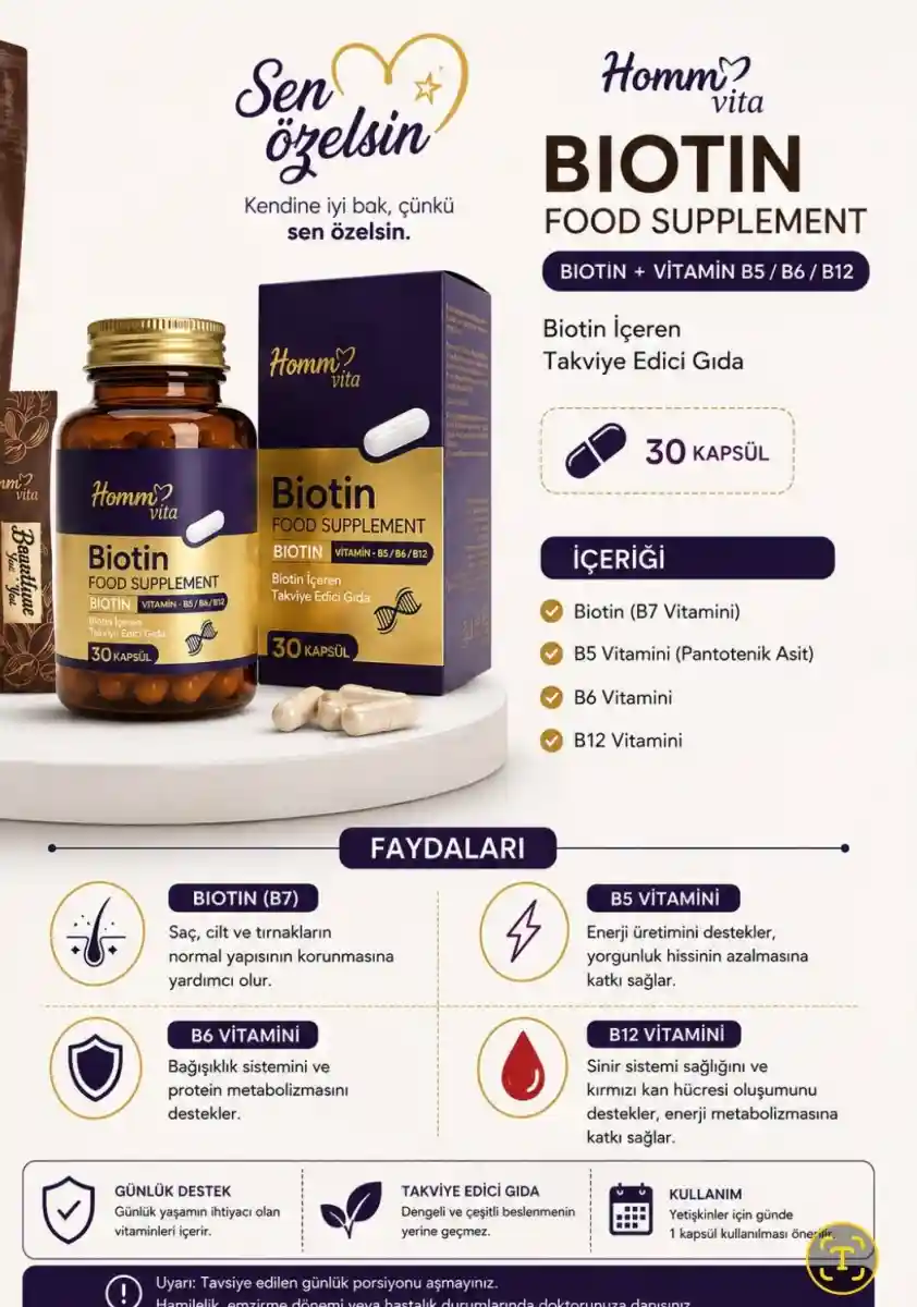 Hommvital biotin takviye gıda 30 kapsül