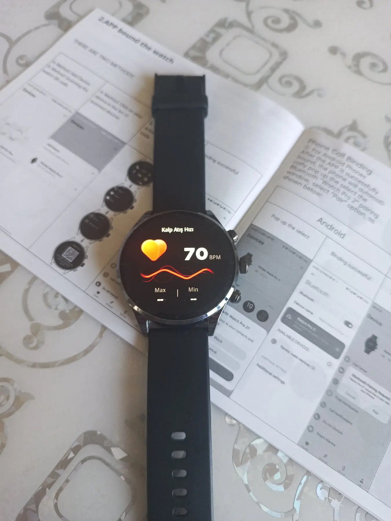 Wacth pro 2 akıllı saat. arama yapma ve cevaplama, mesaj okuma ve spor menüsü mevcut