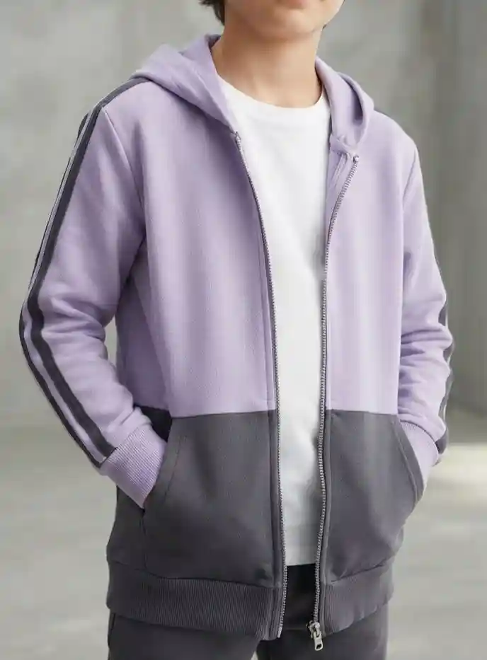 Mor-gri kapüşonlu sweatshirt